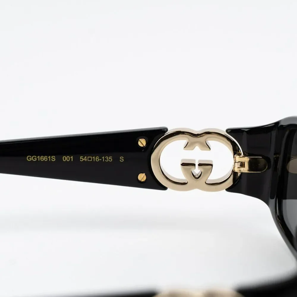 NEW Gucci GG1661S 001 Black Grey Rectangle Unisex Sunglasses